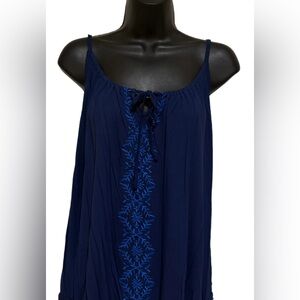 Navy Blue with Blue Embroidery Designs Tank Top❤️